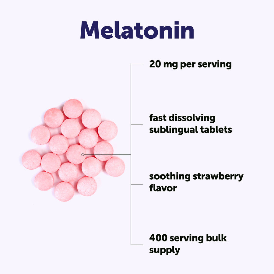 Micro Ingredients Melatonin 20mg Tablets, 400 Counts, Natural Strawberry Flavor