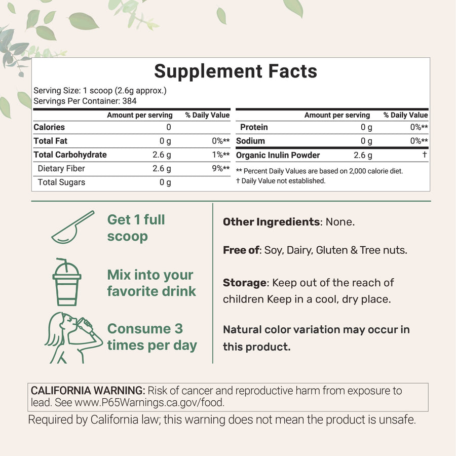 Micro Ingredients Unflavored Organic Inulin FOS Powder - 2.2 Pounds