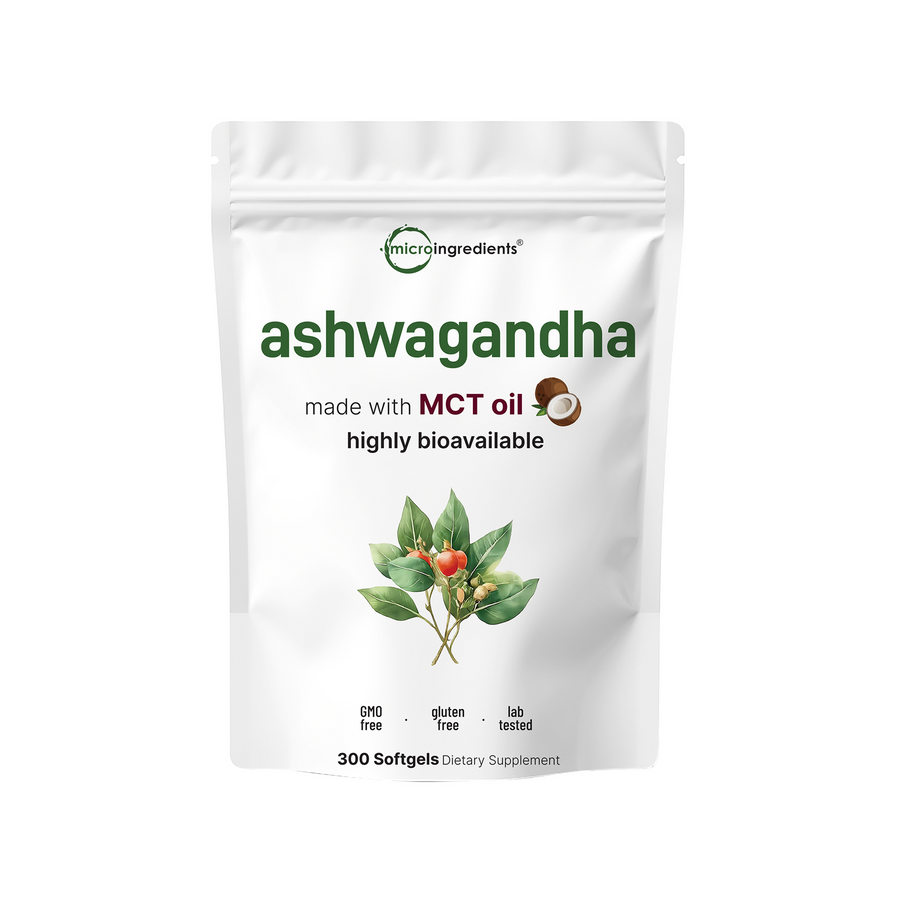 Micro Ingredients Ashwagandha + Black Pepper Extract with MCT Oil Softgels