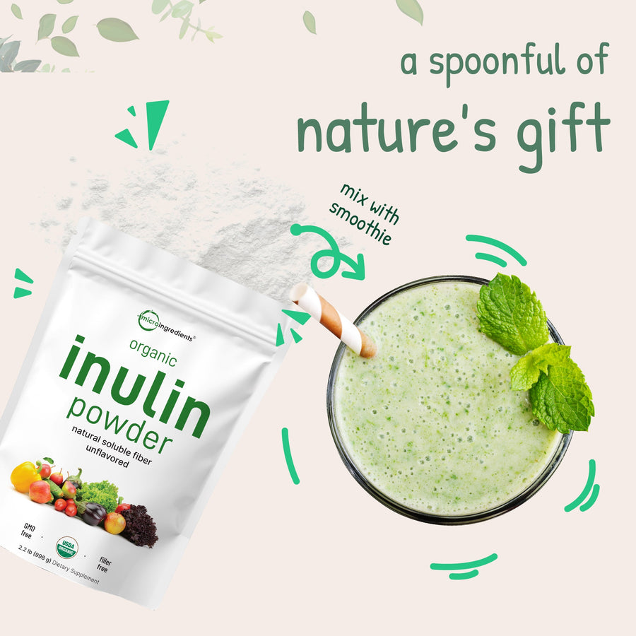 Micro Ingredients Unflavored Organic Inulin FOS Powder - 2.2 Pounds