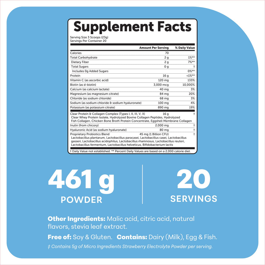 Micro Ingredients Clear Protein+ Powder 461g (Strawberry Flavor)
