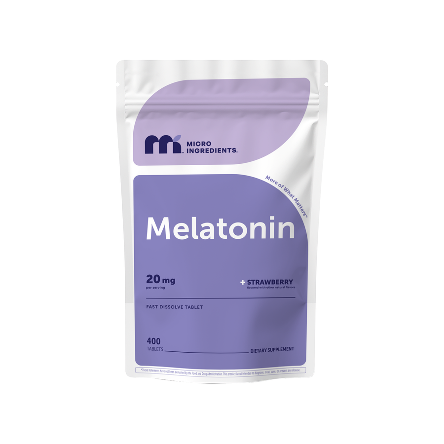 Micro Ingredients Melatonin 20mg Tablets, 400 Counts, Natural Strawberry Flavor