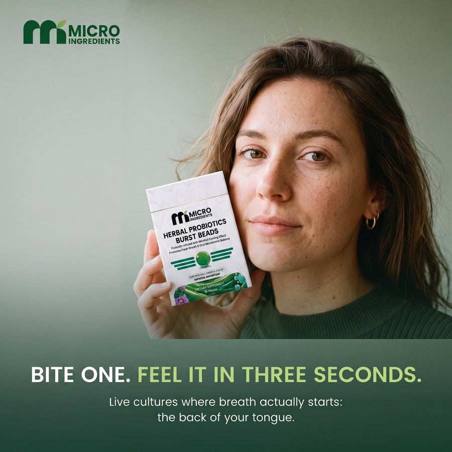 Micro Ingredients Herbal Probiotics Burst Beads, Fresh Breath & Oral Microbiome, 80 Beads