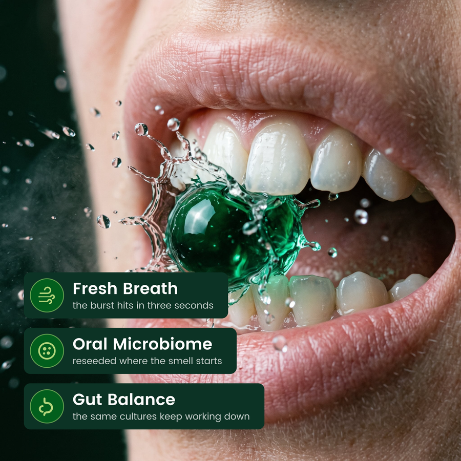 Micro Ingredients Herbal Probiotics Burst Beads, Fresh Breath & Oral Microbiome, 80 Beads